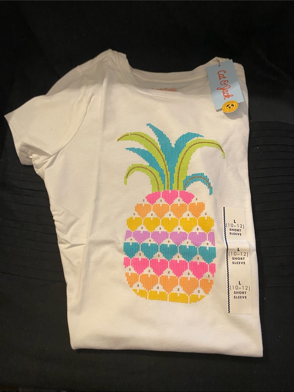 Cat & Jack White Short Sleeve Tee with Colorful Pineapple Graphic